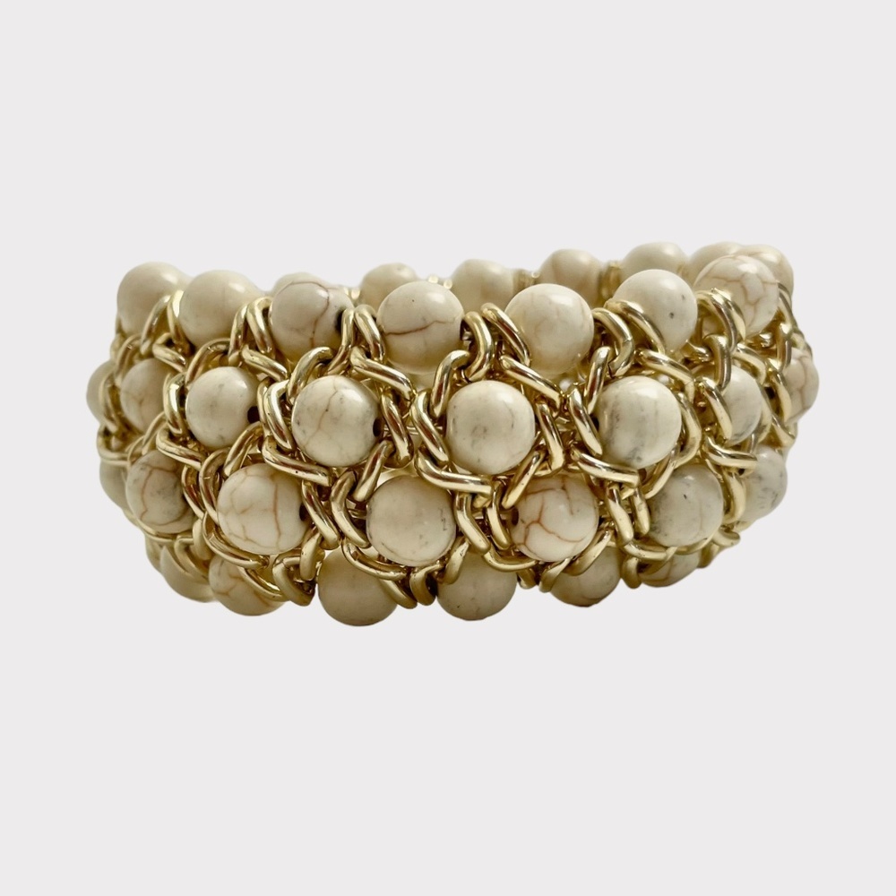 Howlite Gold Woven Chain Thick Beaded Bracelet